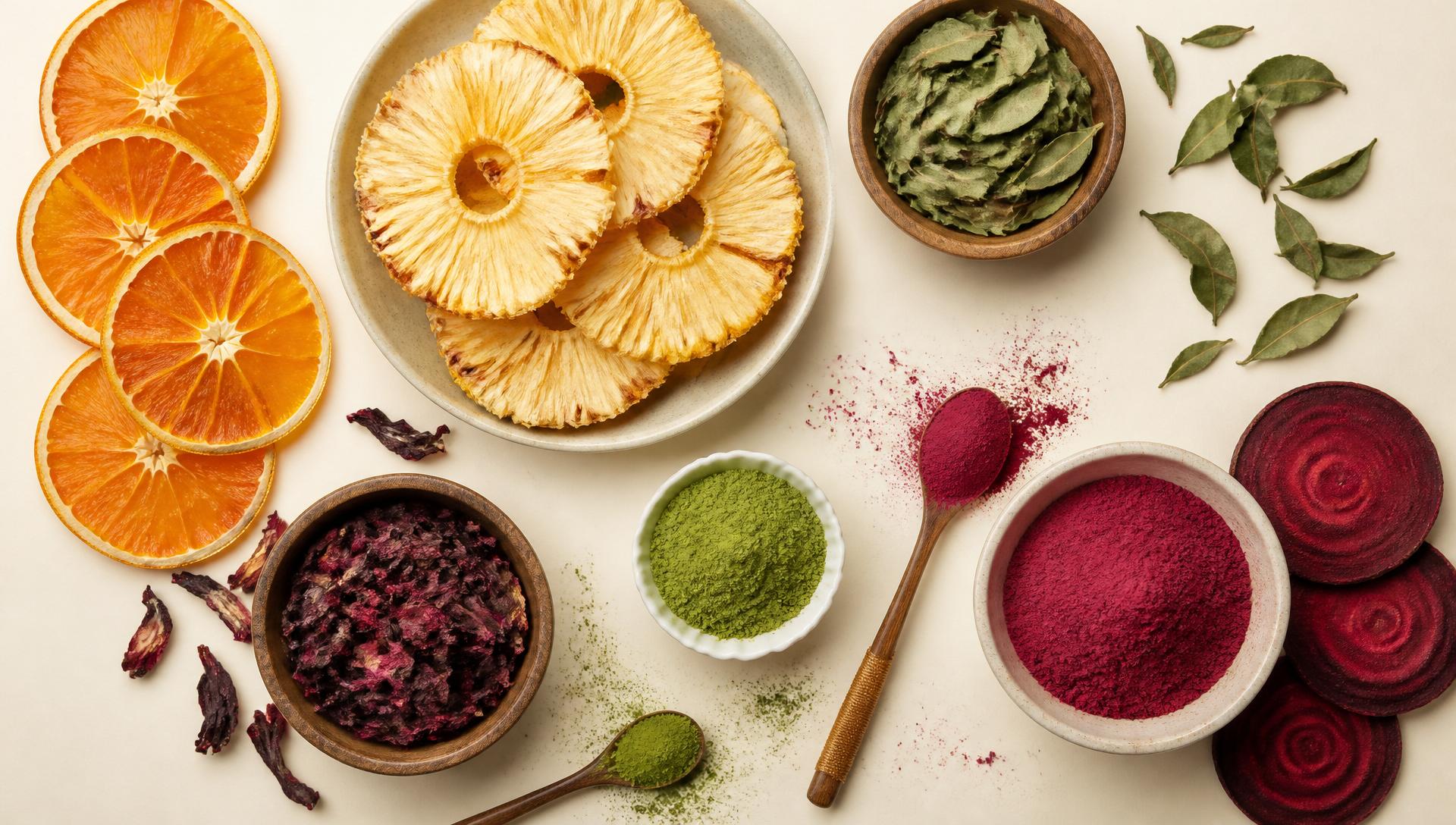 Flat lay of mixed dehydrated ingredients